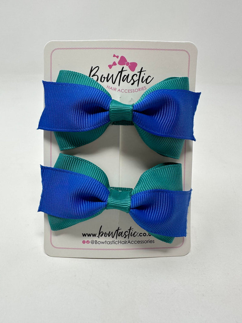 2.75 Inch 2 Layer Tuxedo Bow - Royal Blue & Jade Green - 2 Pack