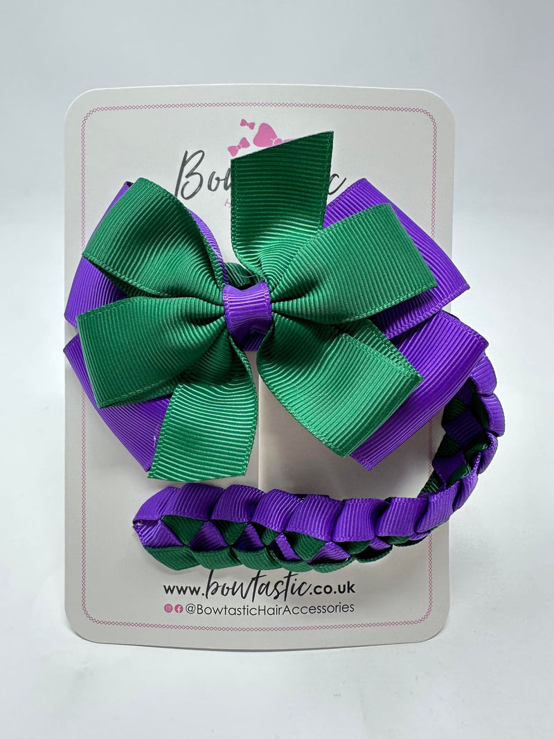 4 Inch Bow Bun Wrap - Forest Green & Purple