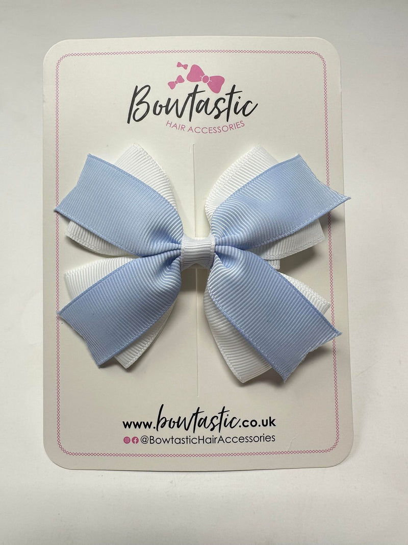 3.5 Inch 2 Layer Bow - Bluebell & White