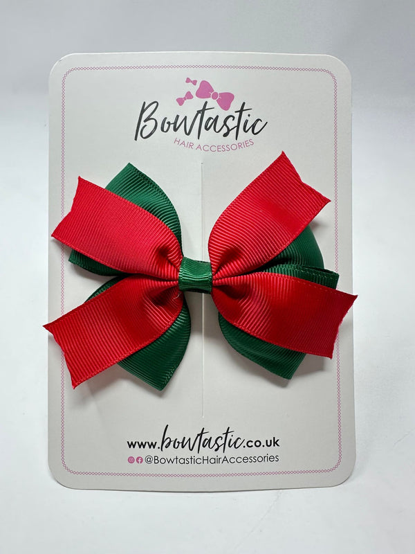 3.5 Inch 2 Layer Bow - Forest Green & Red