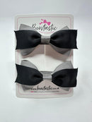 2.75 Inch 2 Layer Tuxedo Bow - Black & Metal Grey - 2 Pack