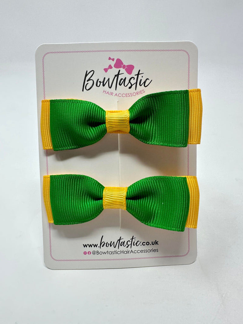 2.75 Inch Flat Bows - Emerald Green & Yellow Gold - 2 Pack