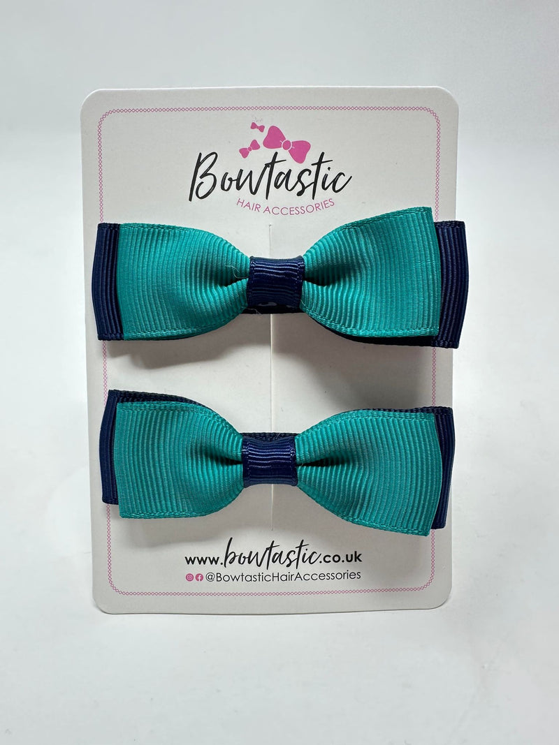 2.75 Inch Flat Bows - Jade Green & Navy - 2 Pack