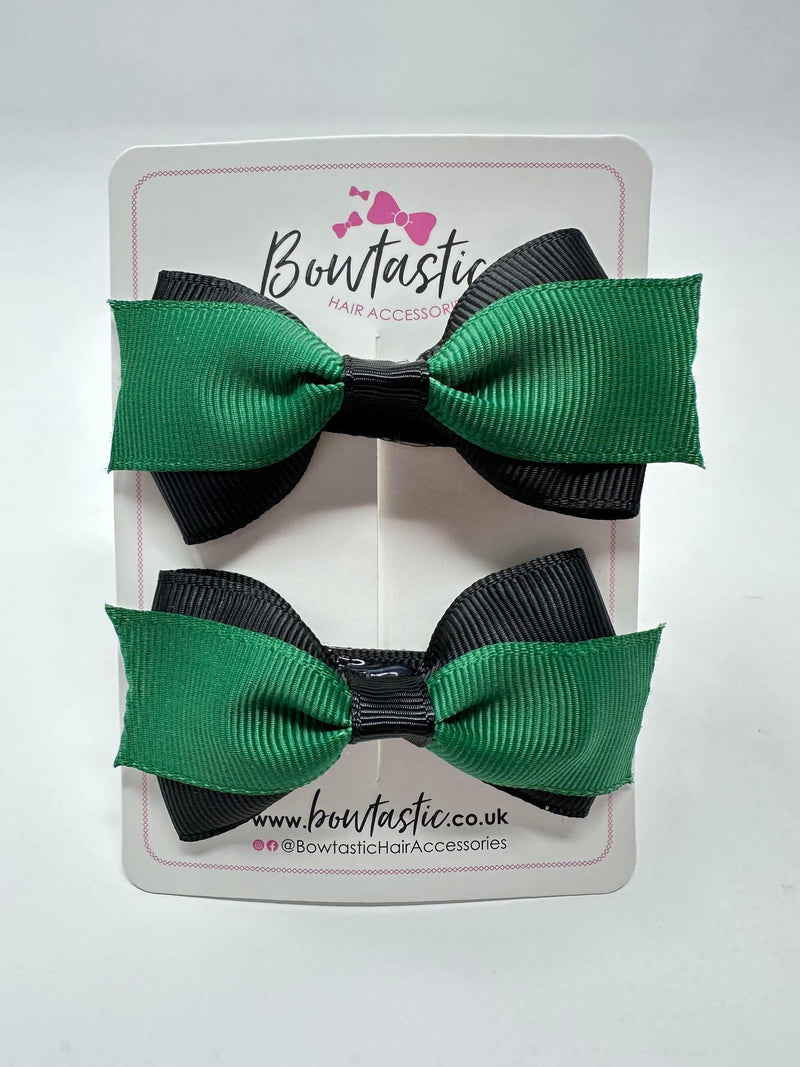 2.75 Inch 2 Layer Tuxedo Bow - Forest Green & Black - 2 Pack