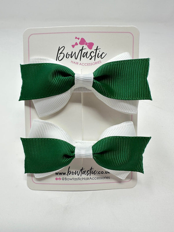 2.75 Inch 2 Layer Tuxedo Bow - Forest Green & White - 2 Pack