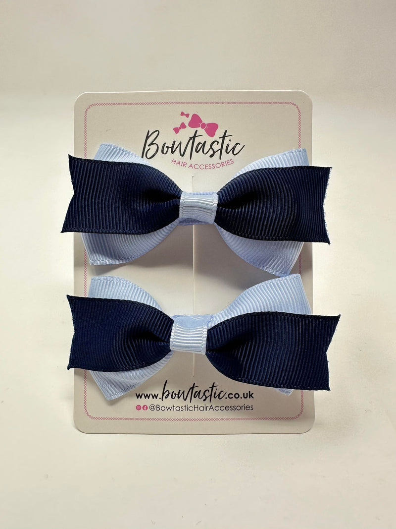 2.75 Inch 2 Layer Tuxedo Bow - Navy & Bluebell - 2 Pack