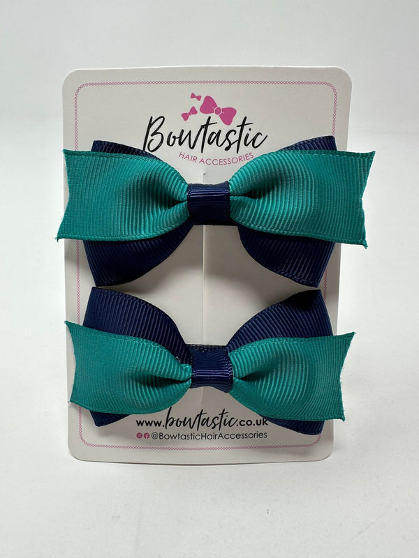 2.75 Inch 2 Layer Tuxedo Bow - Jade Green & Navy - 2 Pack