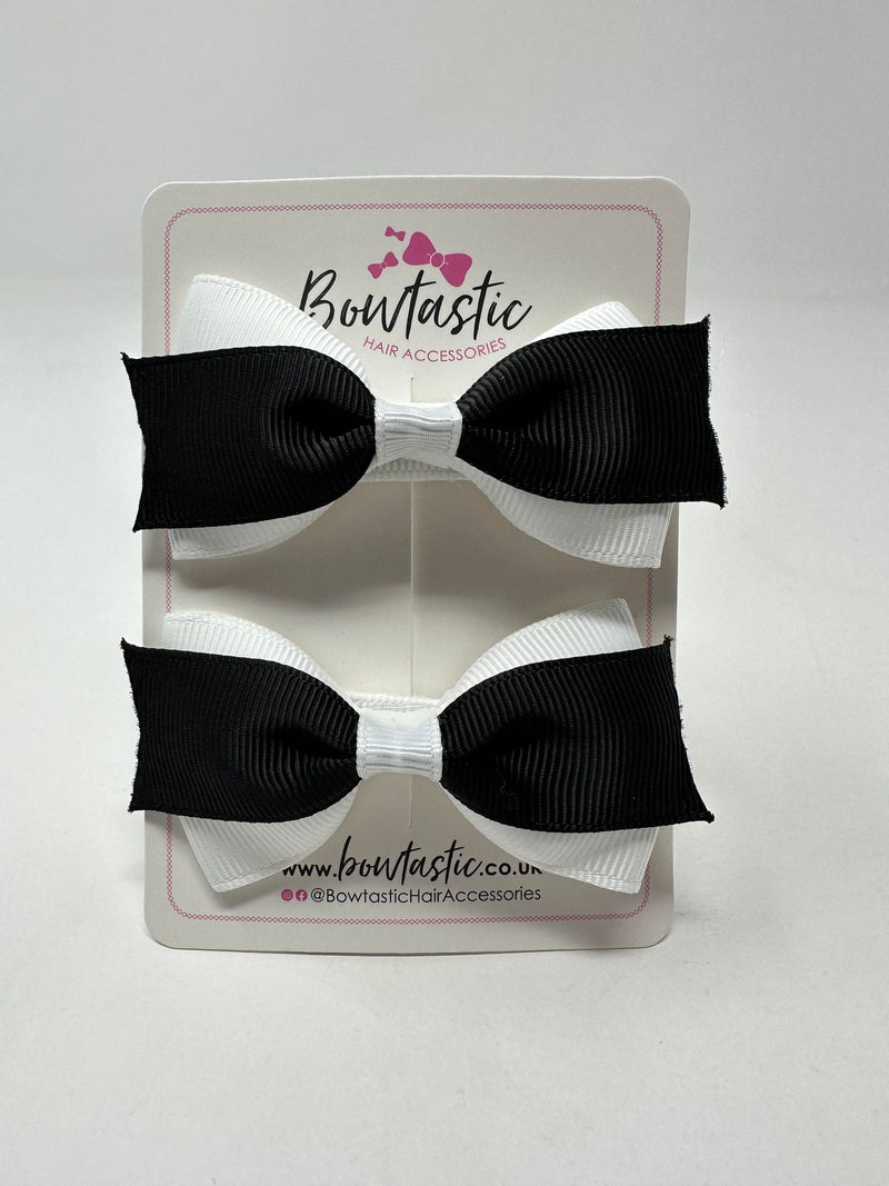 2.75 Inch 2 Layer Tuxedo Bow - Black & White - 2 Pack