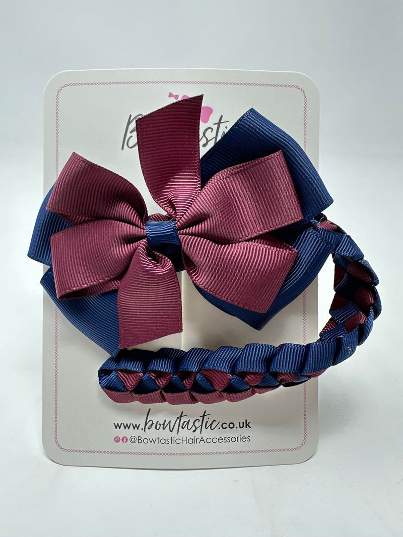 4 Inch Bow Bun Wrap - Burgundy & Navy