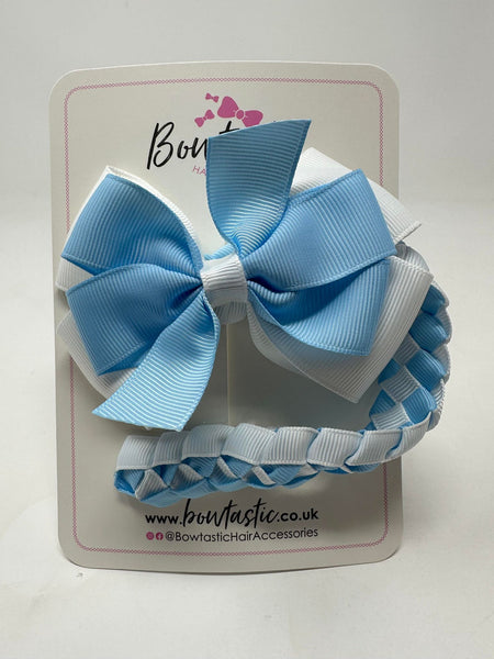 4 Inch Bow Bun Wrap - Blue Topaz & White