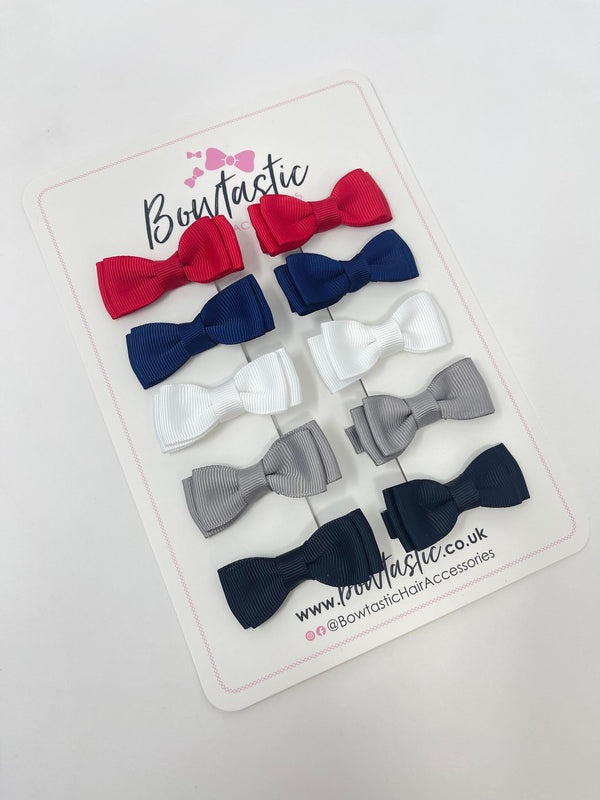 Bow Set - 1.75 Inch - Red, Navy, Silver, Black & White - 10 Pack