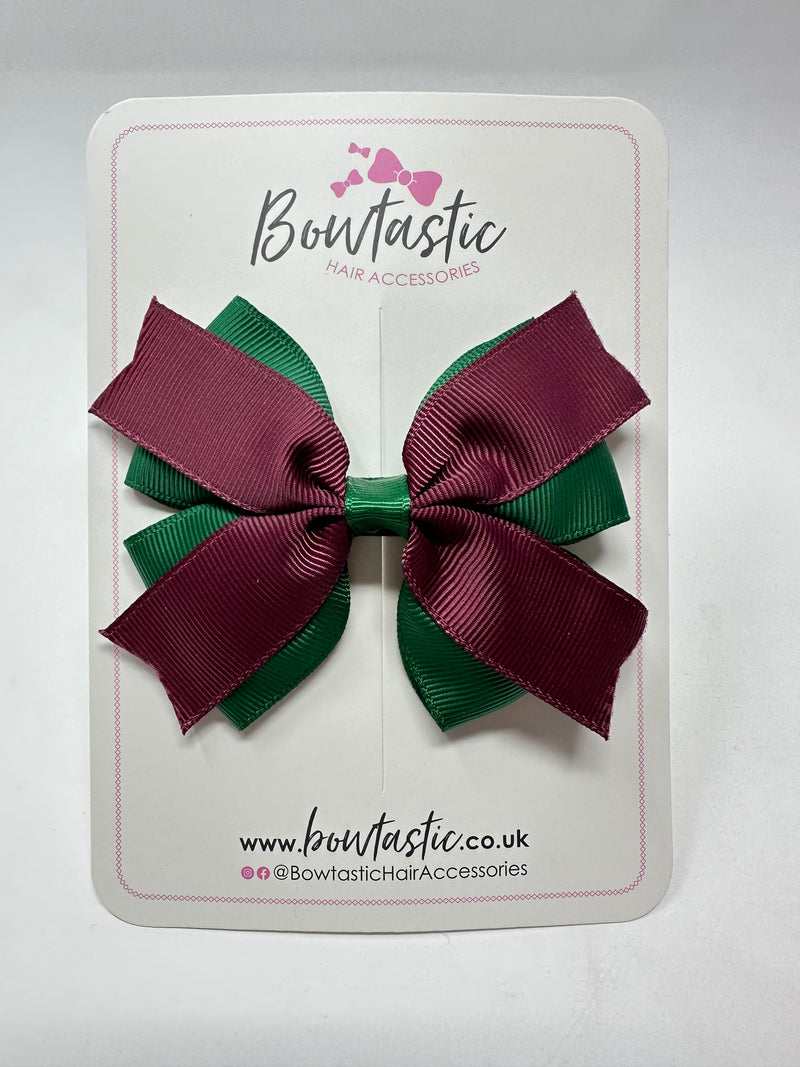 3.5 Inch 2 Layer Bow - Forest Green & Burgundy