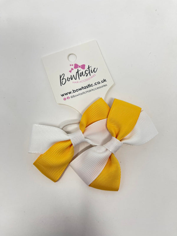 2.75 Inch Twist Bow Thin Elastic - Yellow Gold & White - 2 Pack