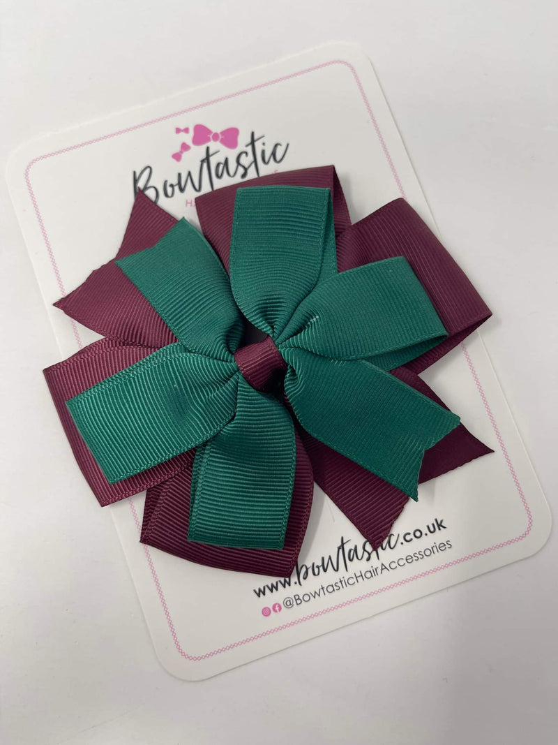 4 Inch Flat Double Bow - Hunter Green & Burgundy