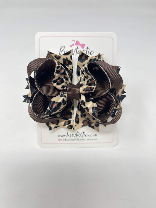 3.5 Inch Ring Bow Thin Elastic - Brown & Black Leopard